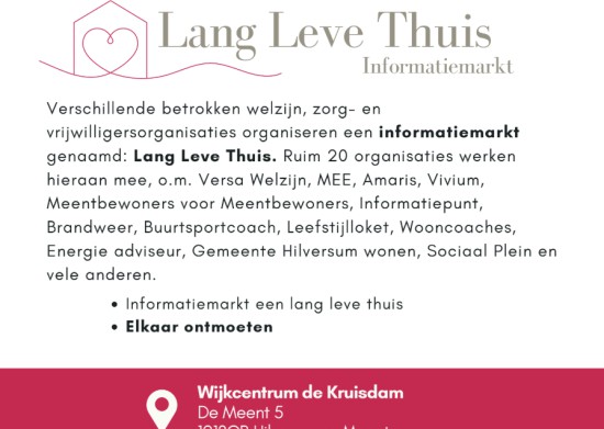 Informatiemarkt 'Lang Leve Thuis': Blijf veilig en verantwoord wonen in de Meent